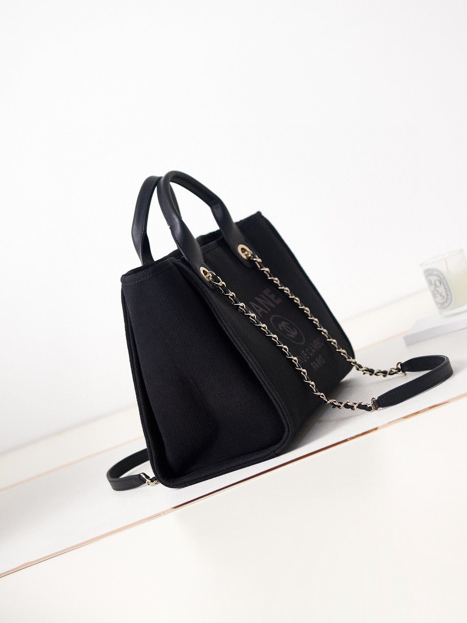 Chanel Deauville Shopping Small Tote Mixed Fabric Calfskin 35Cm Black view 5