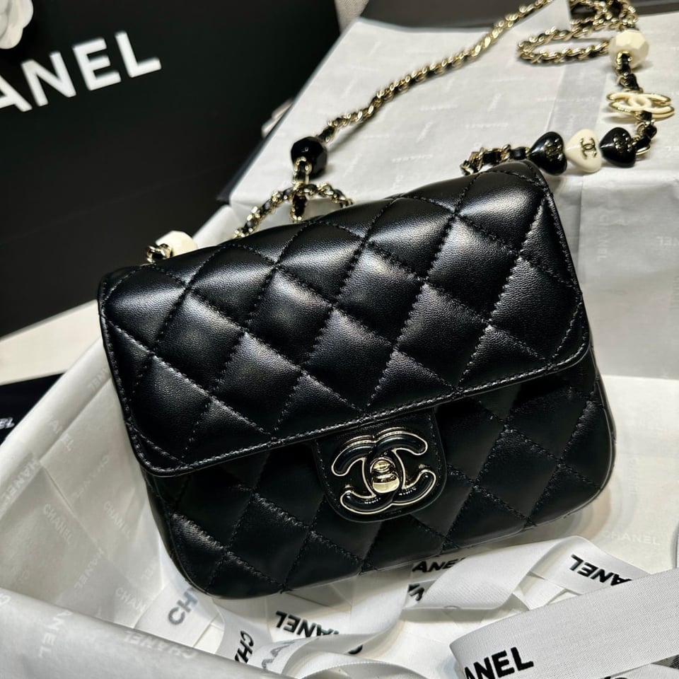 Chanel Mini Flap Bag in Black Lambskin view 9