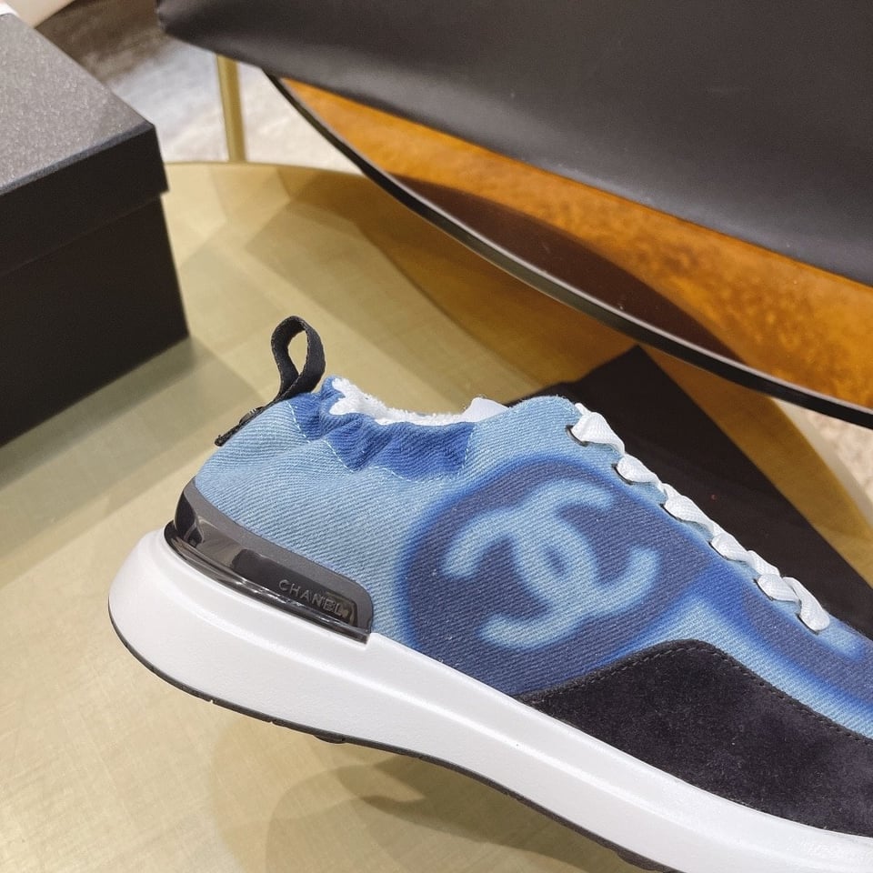 Chanel Neon Denim Lace Up Low Top Trainer Sneaker Blue G37494 Y55237 K2847 view 4