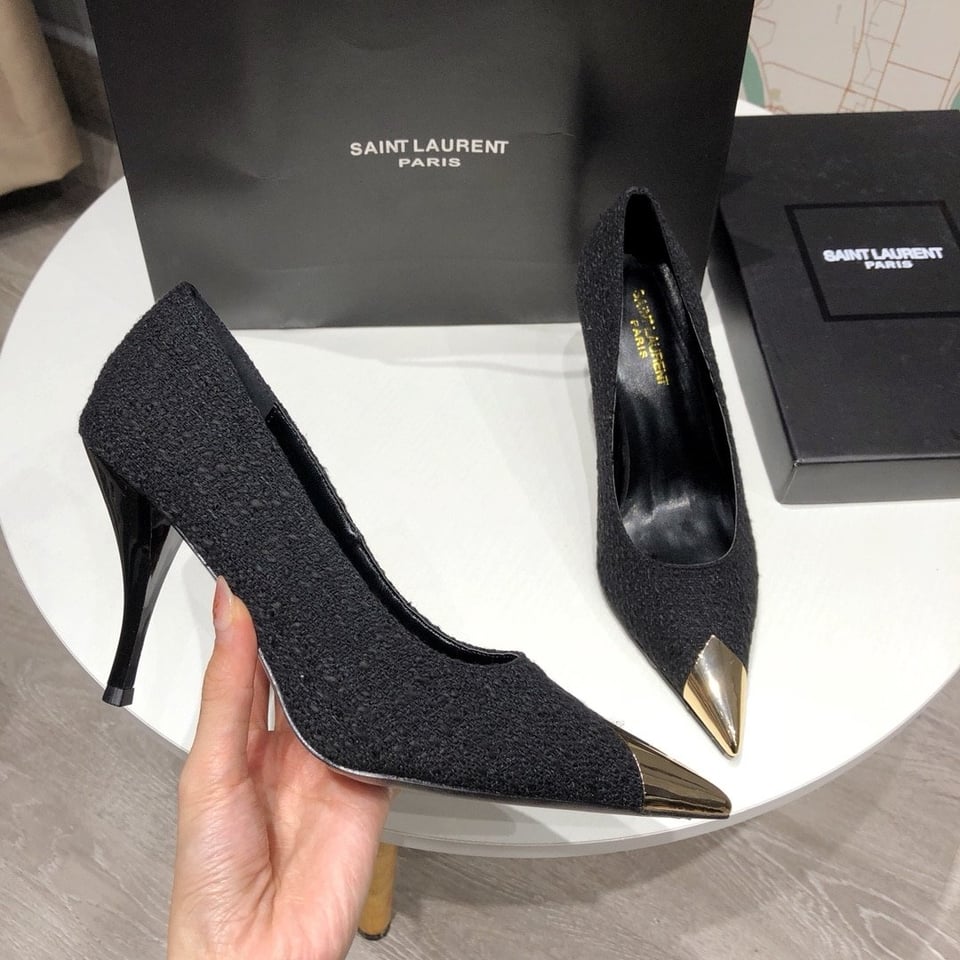 Saint Laurent Vesper Leather Trimmed Boucl? Pumps Black view 8
