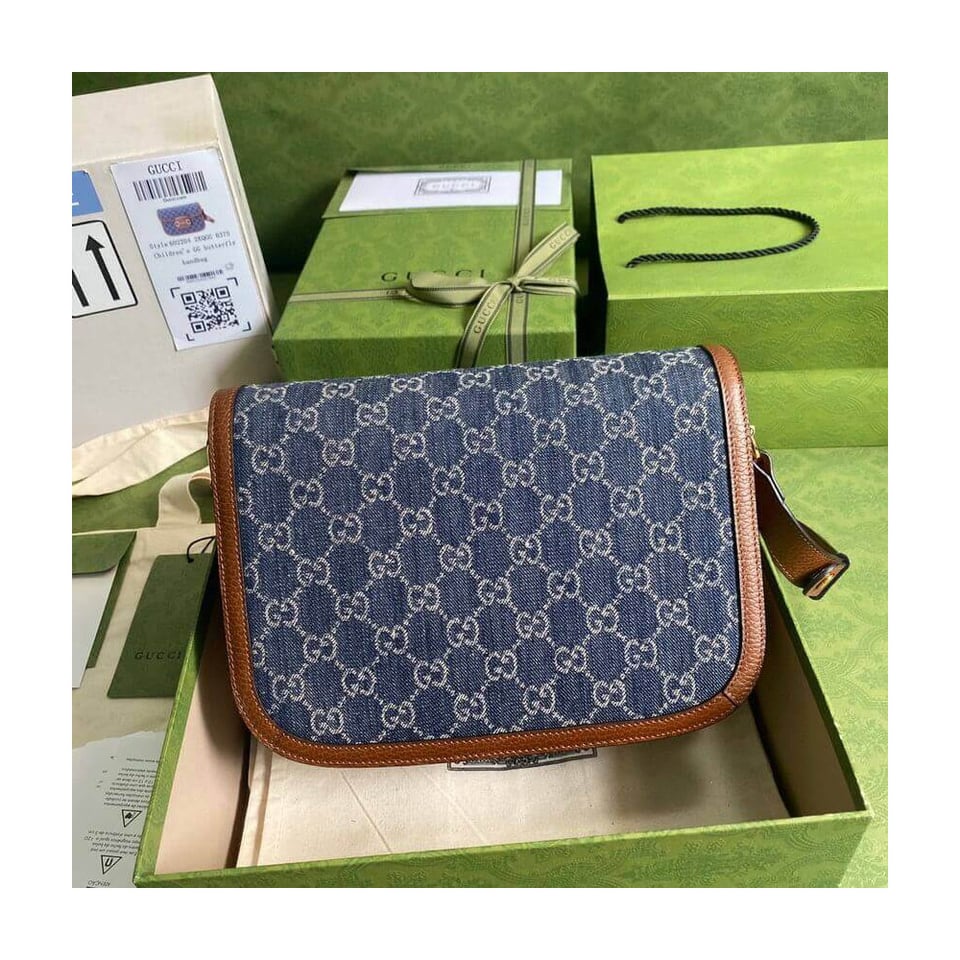 Gucci Horsebit 1955 Small Bag in Blue Denim view 4