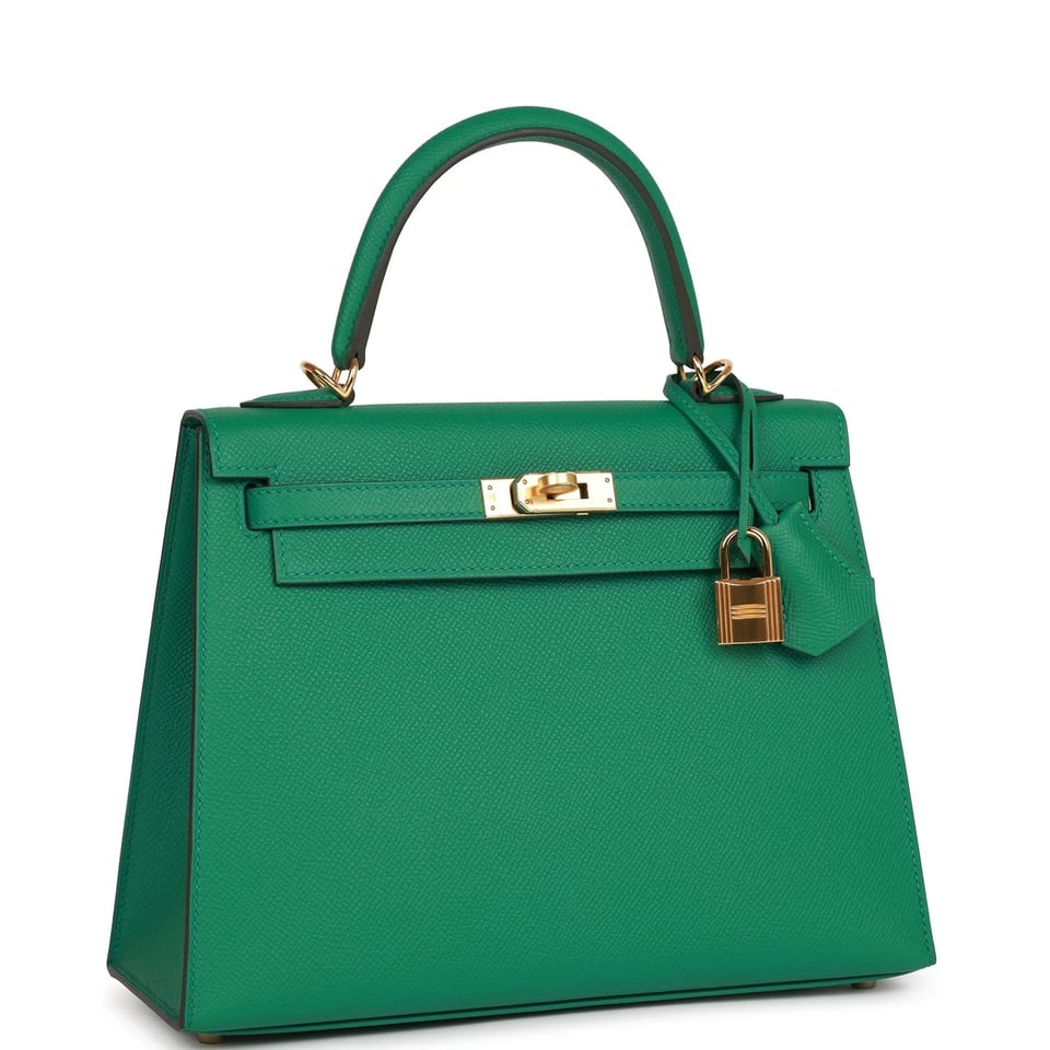 Hermes Kelly 25 Bag In Vert Vertigo Epsom Leather For Women 25cm/10in view 3