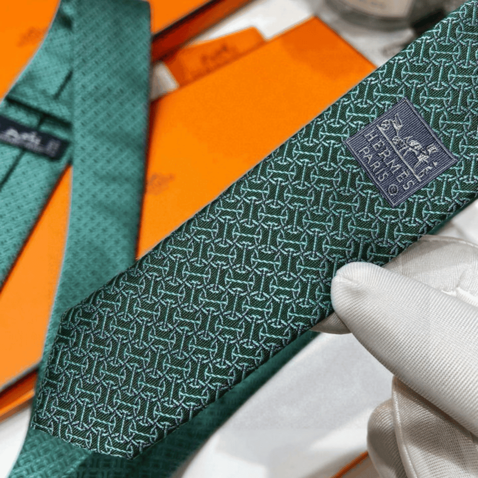 Hermes Green Pattern Canvas Tie For Men view 4