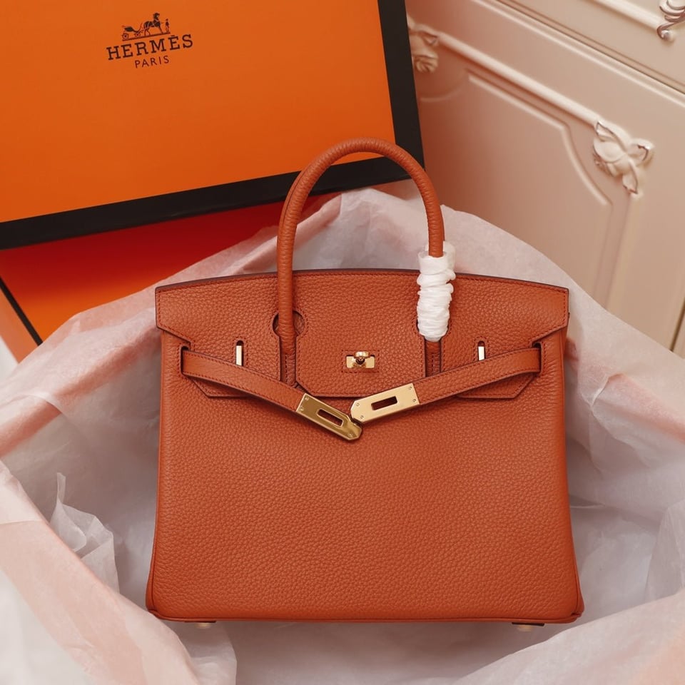 Hermes Birkin Bag 35 Fire Togo Gold Hardware view 2