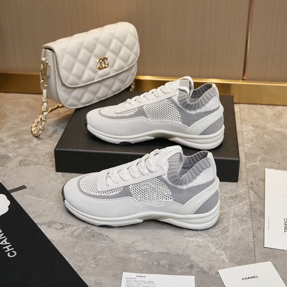Chanel Cruise Sock Sneakers White Gray view 8