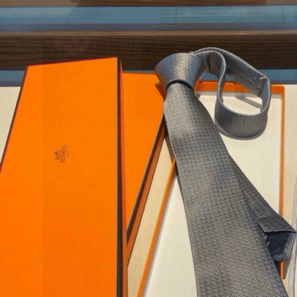 Hermes Light Gray Interlocking Pattern Canvas Tie For Men view 4