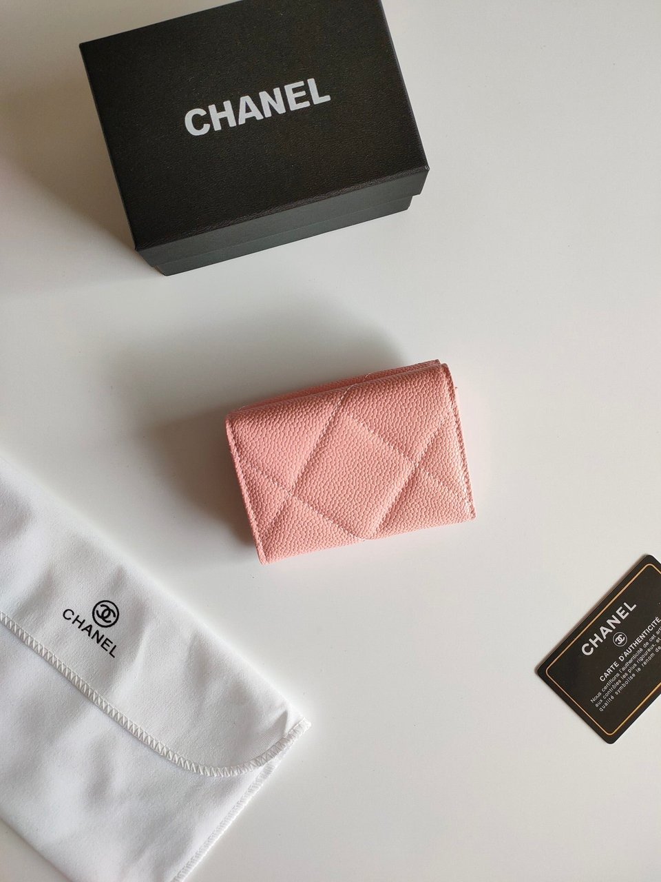 Chanel Trifold Purse 12 Peach Grained Calfskin Gold Icon view 9