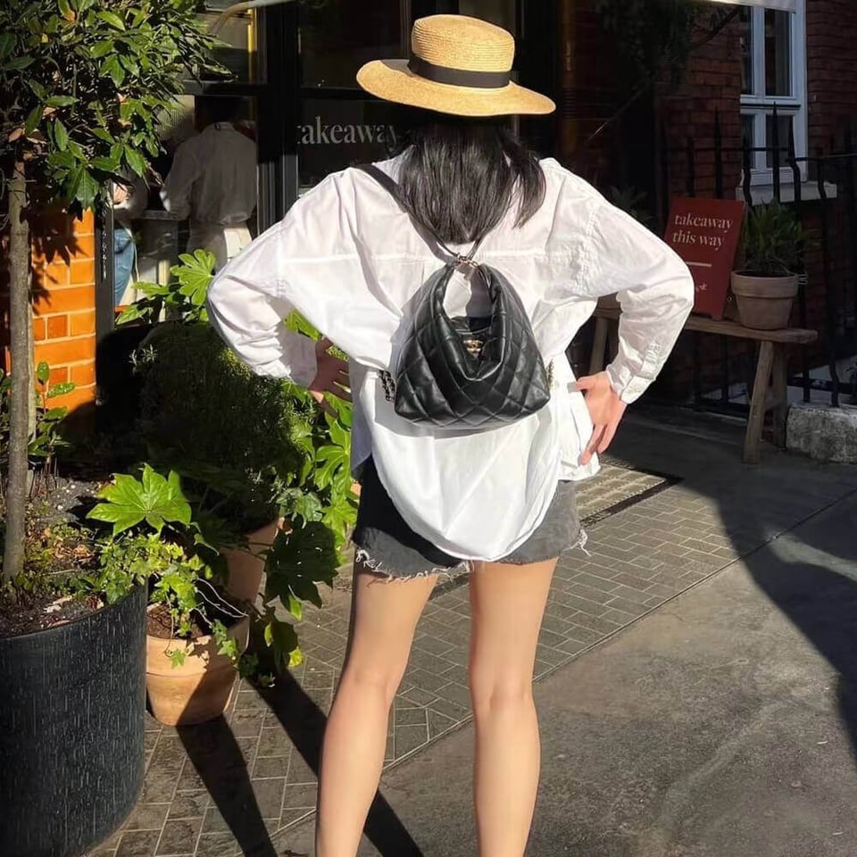 Chanel Hobo Bag in Black Lambskin view 4