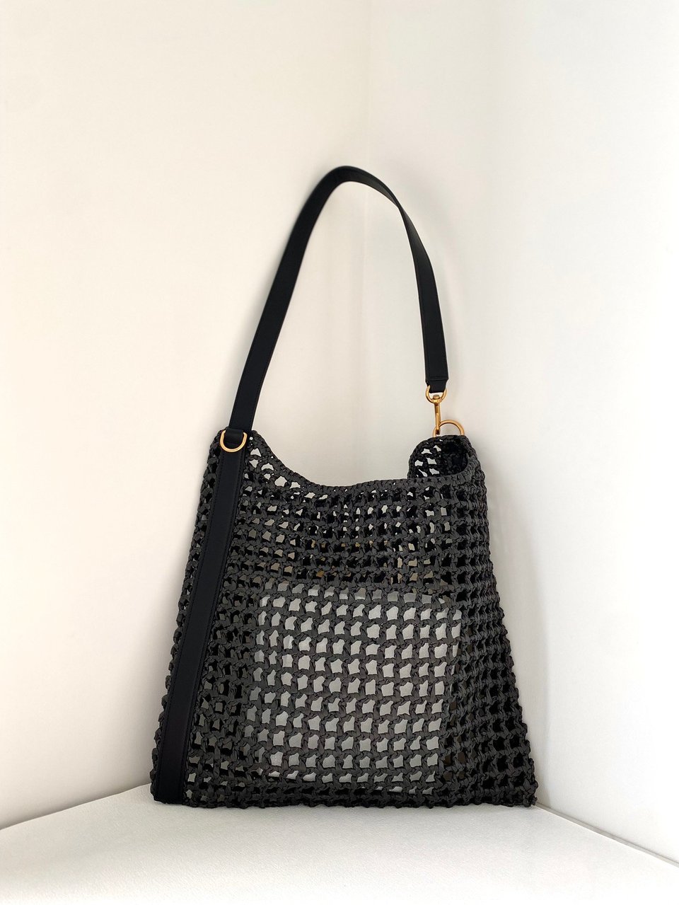 Saint Laurent Raffia And Leather Oxalis Shopping Bag Black 40cm/15.7in view 4