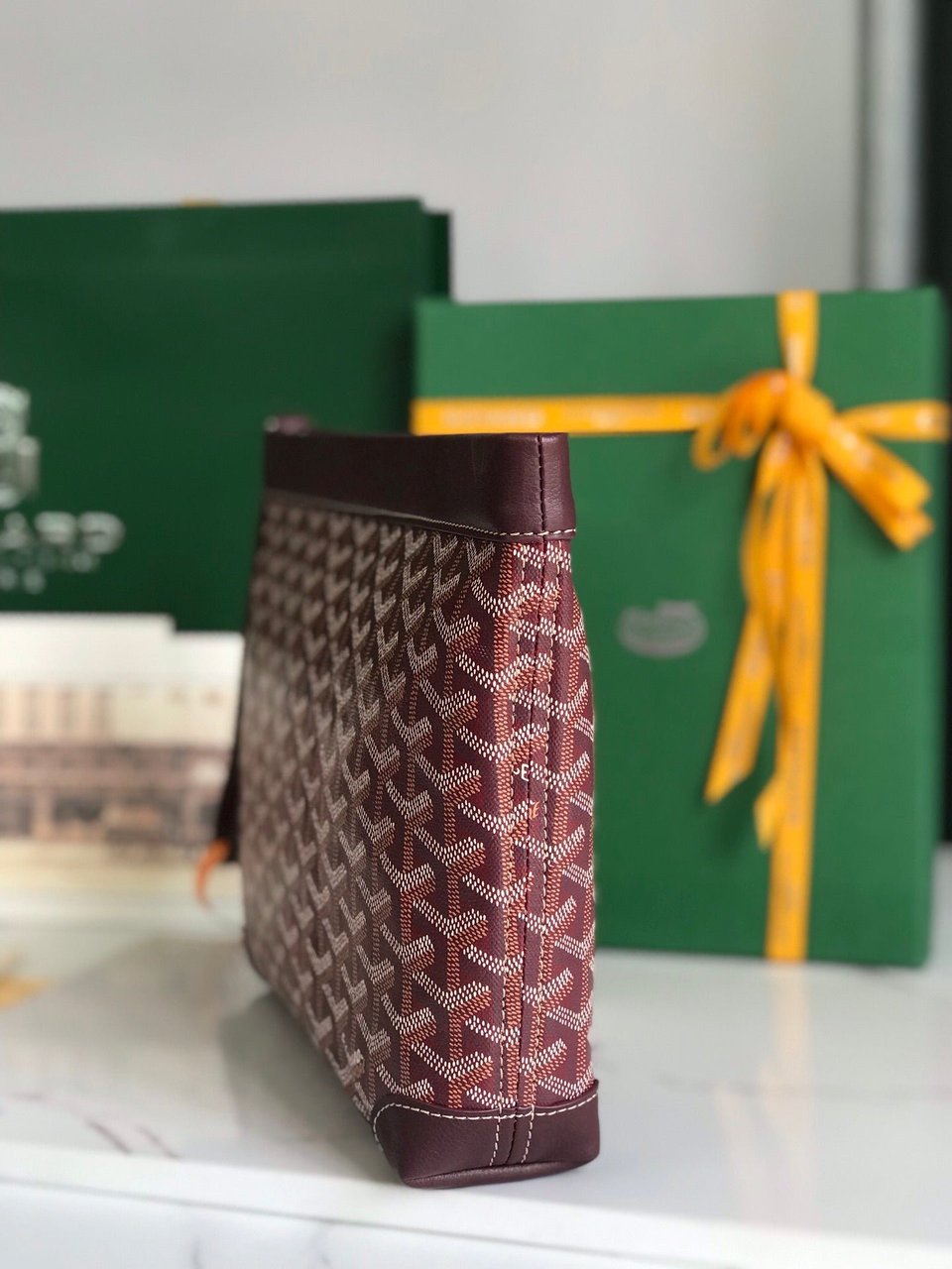 Goyard Conti Pouch 24 Cm Wine Red Lambskin And Goyardine Canvas view 7
