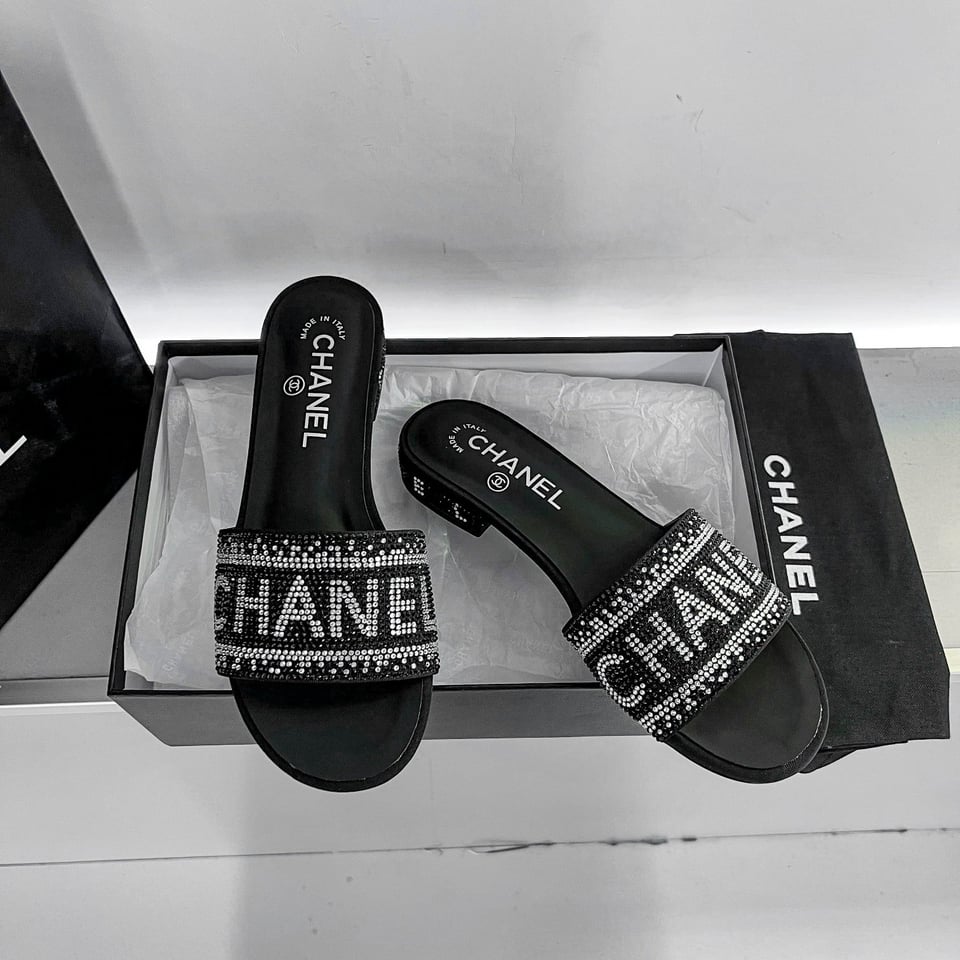 Chanel 24P Beaded Diamond Slippers Black view 4