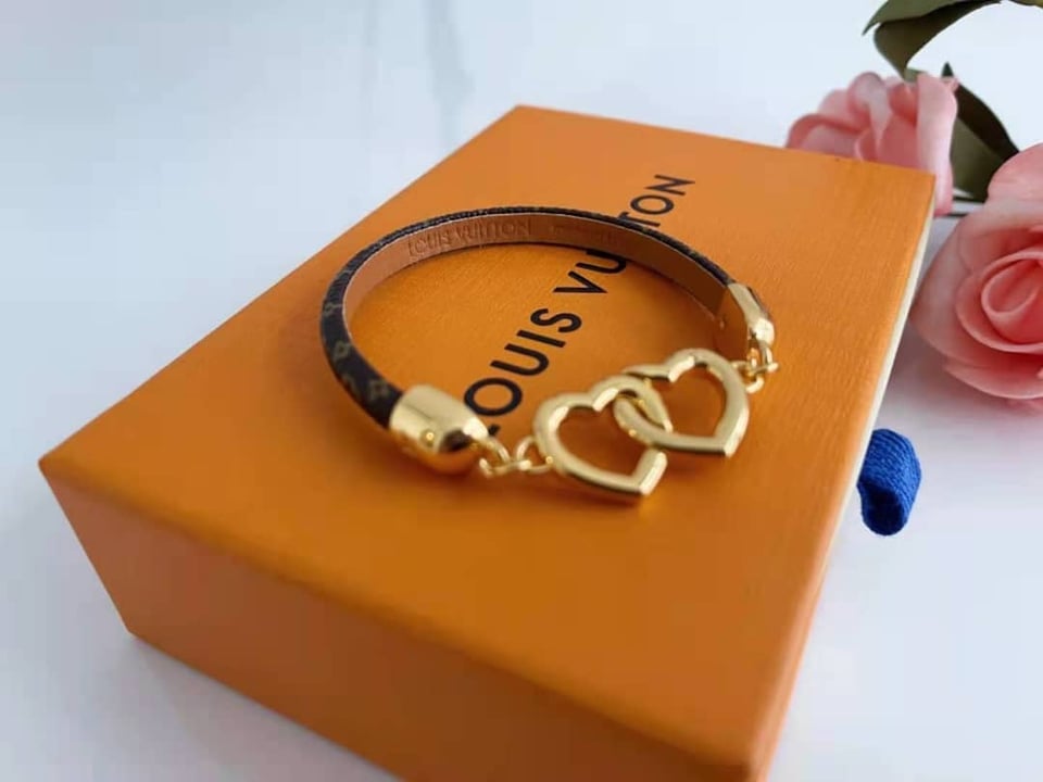 Louis Vuitton Leather Twice Gold Heart Bracelet view 4