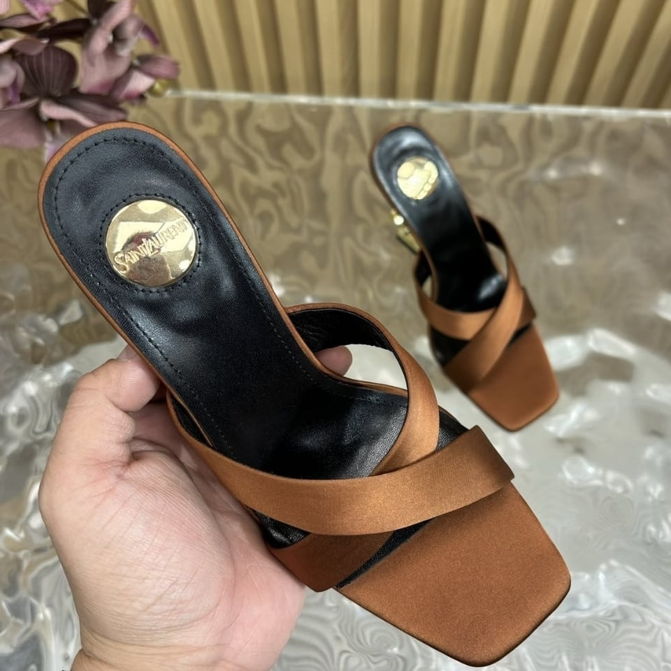 Saint Laurent Opyum Mules In Satin Crepe Manioc Brown 8189319Qab12215 view 6