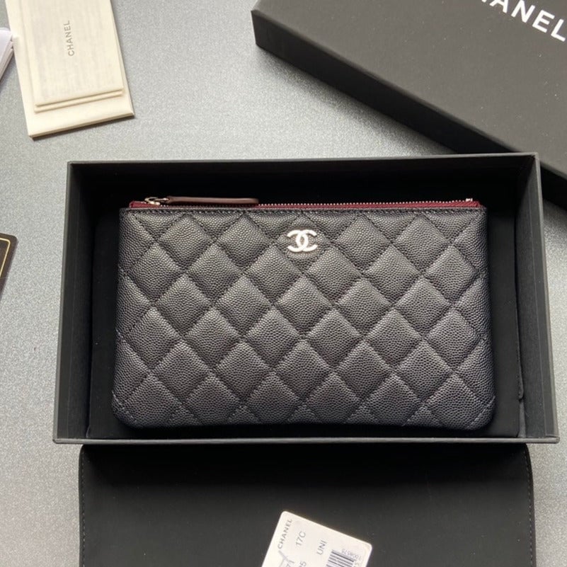 Chanel Zipped Wallet 20Cm Black Quilted Caviar Silver Hardware view 2