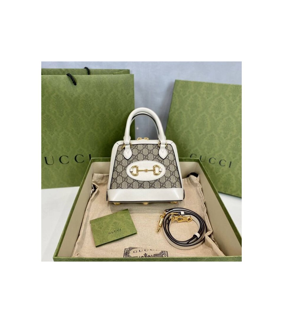 Gucci Horsebit 1955 Mini Top Handle Bag In White GG Supreme Canvas 20cm/ 7.9in view 8