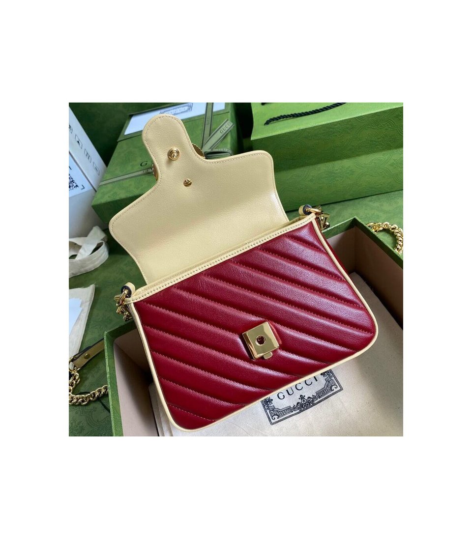 Gucci GG Marmont Mini Bag Blue and Red Leather view 9