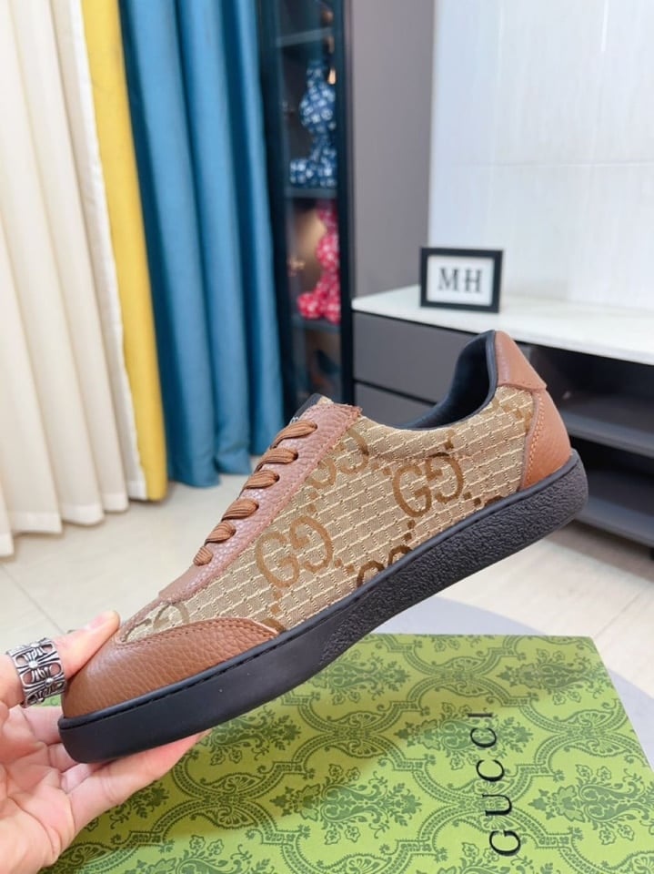 Gucci Gg Canvas And Leather Low Top Sneakers Brown view 7