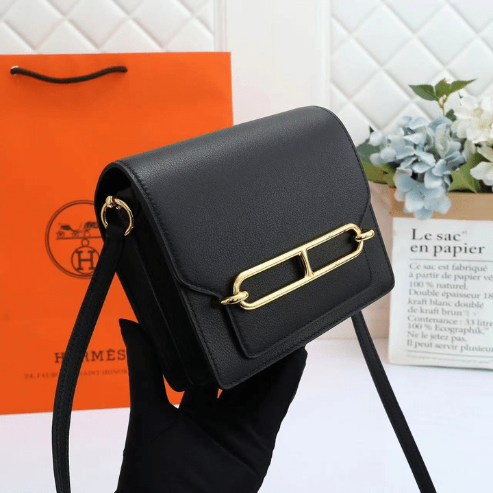 Hermes Shiny Alligator Mini Roulis Permabrass Hardware Black 18Cm view 6
