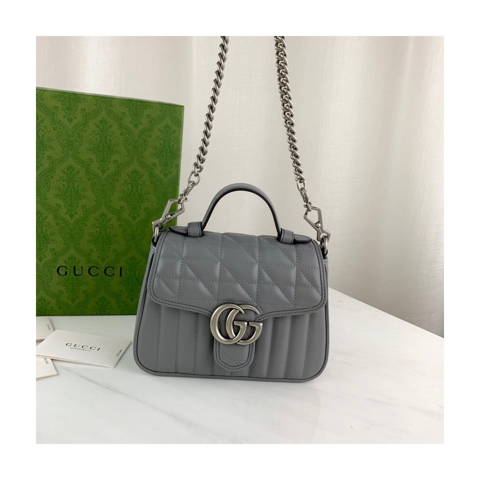 Gucci GG Marmont Grey Matelasse Leather Mini Top Handle Bag view 7