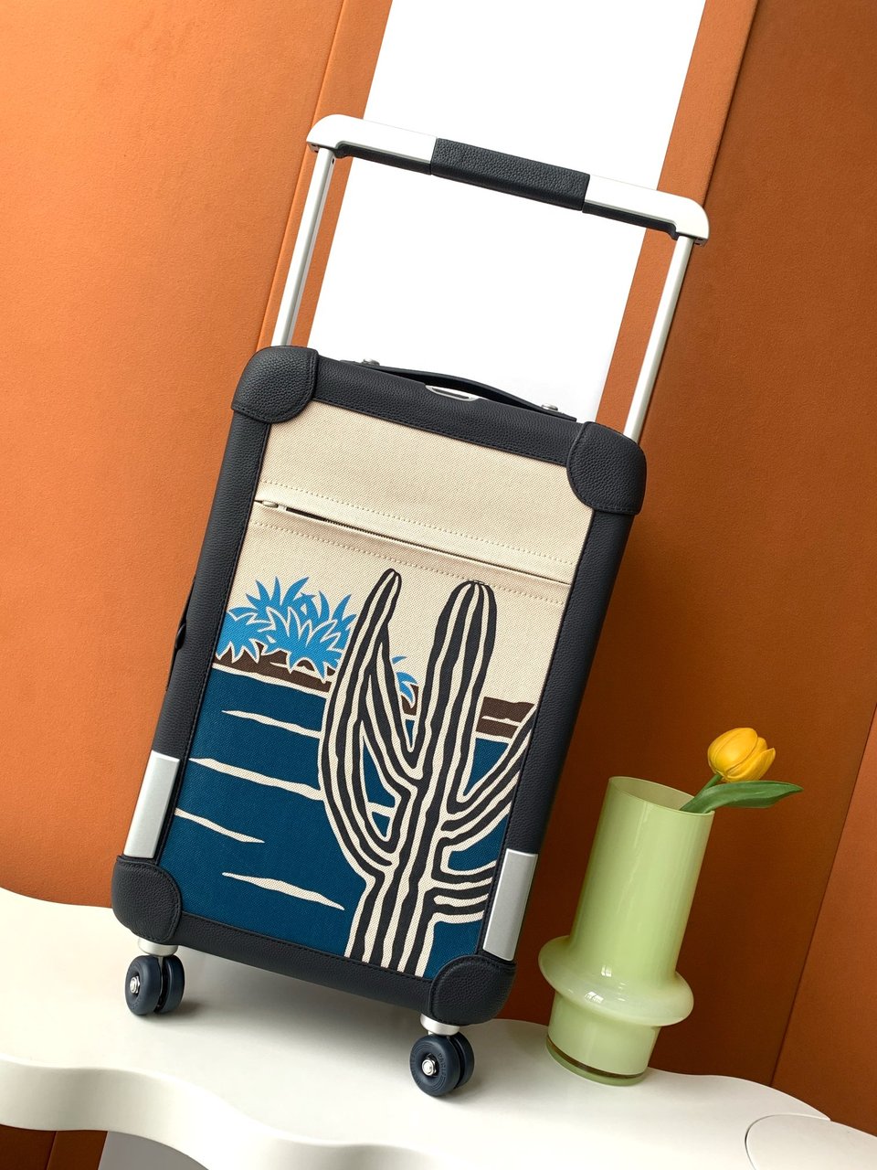 Hermes Suitcase Blue Canvas Travel Cabin Luggage 55cm view 5