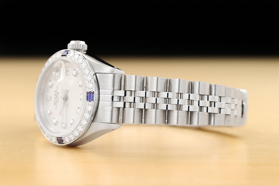 Rolex Datejust 26 mm Wrist Watch White Diamond Dial Sapphire &amp; Diamond Bezel view 6
