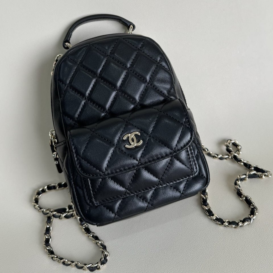 Chanel Mini 18 Backpack Black Lambskin Light Gold Hardware view 2