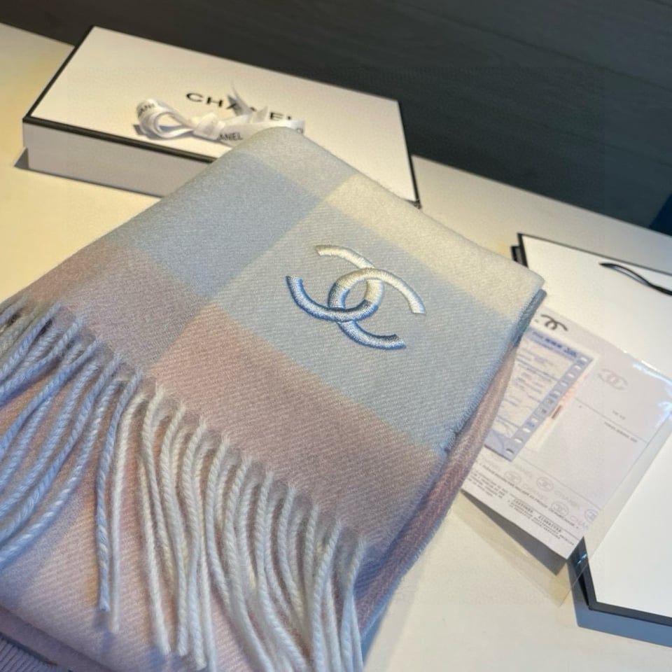 Chanel Cashmere Scarf Plaid Pink For Women 180cm view 6