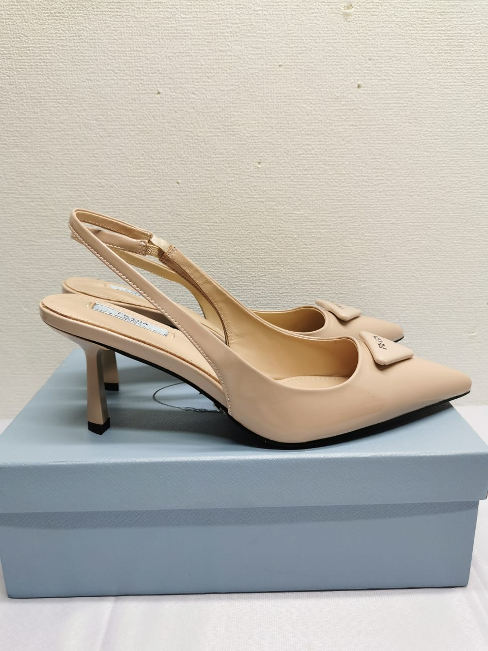 Prada Brushed Leather Slingback Pumps Beige Pink 1I901M055F0236F075 view 4