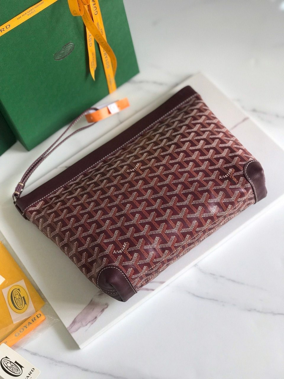 Goyard Conti Pouch 24 Cm Wine Red Lambskin And Goyardine Canvas view 9