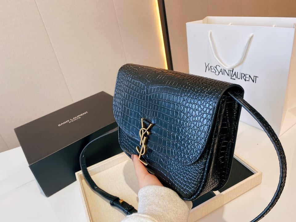 Saint Laurent Kaia Medidum Embossed Leather Black Gold Bag 23Cm view 8