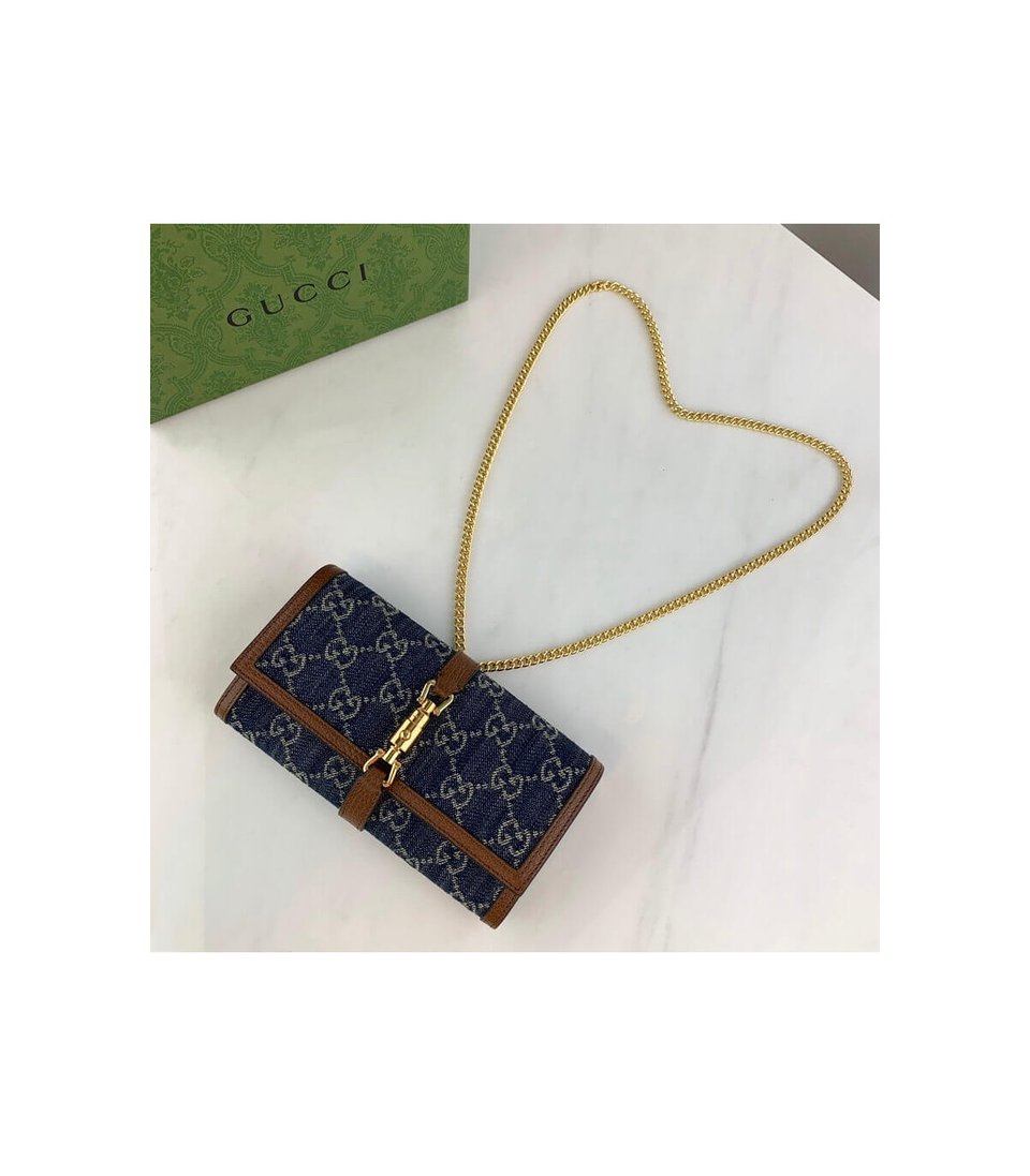 Gucci Jackie 1961 Chain Wallet in Blue Denim 19cm view 8