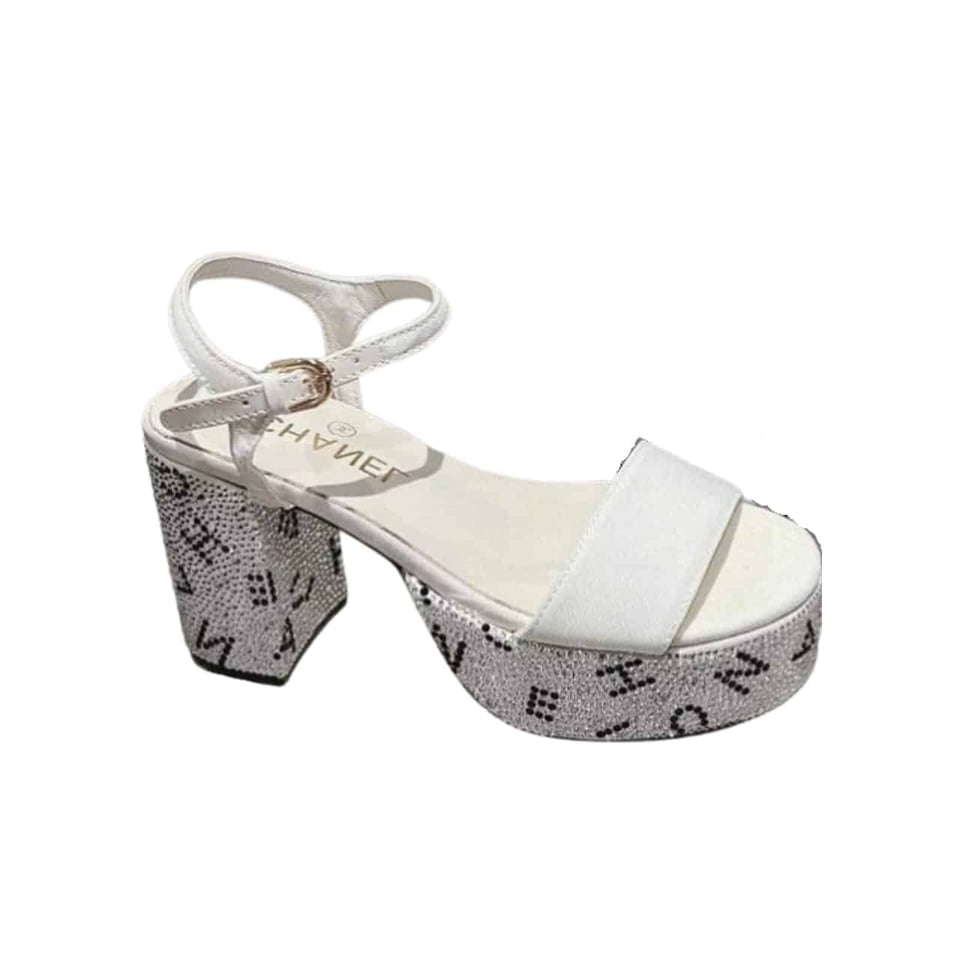 Chanel Sandal Pump Stone Beads Black Silver G45365 B15306 view 2