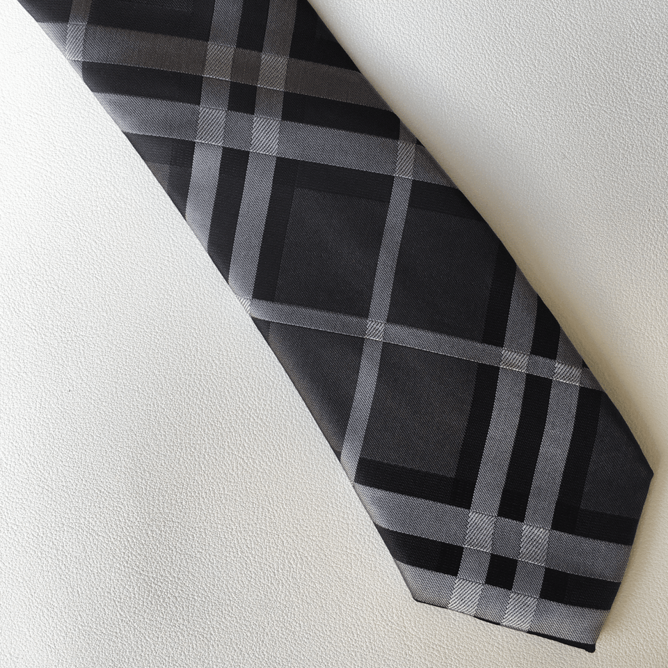 Burberry Grey Luxe Check Silk Tie For Men view 5