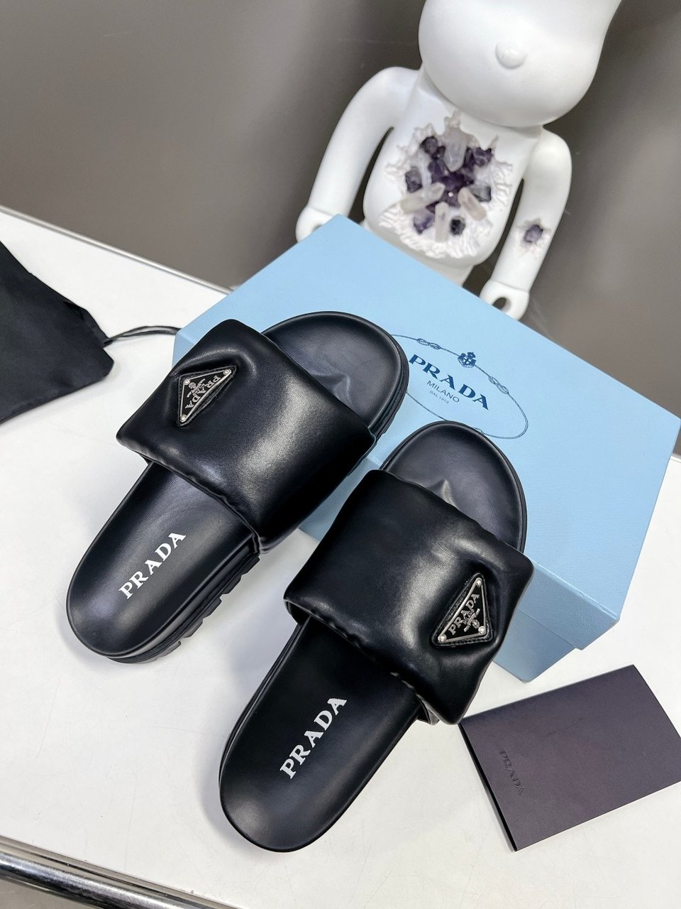 Prada Soft Padded Nappa Leather Slides Black 1Xx6482Dl8F0002F020 view 8