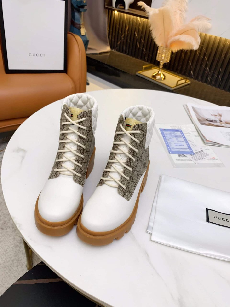 Gucci Gg Supreme Ankle Boots White view 4