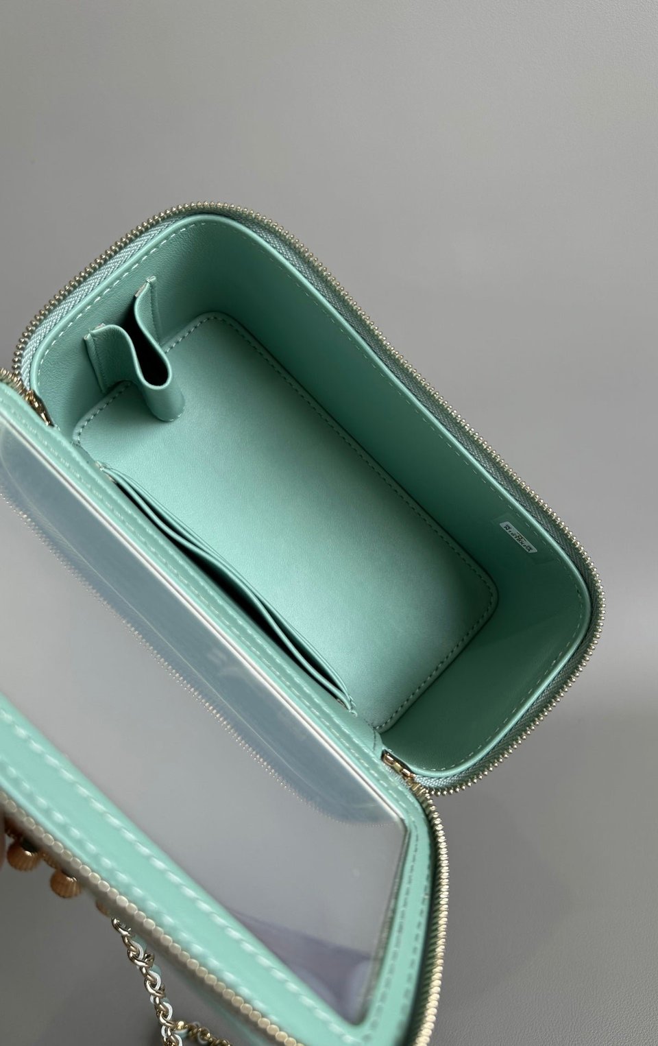 Chanel Vanity Case Pearl 17Cm Aqua Blue Lambskin Gold Hardware view 9