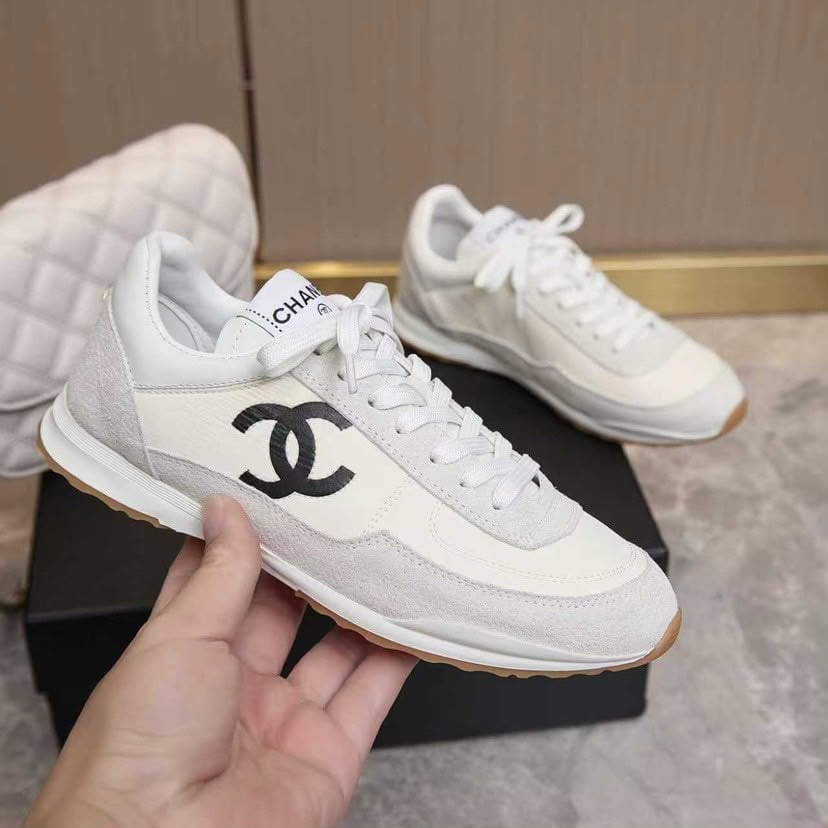 Chanel Nylon and Suede Sneakers with Black CC Logo White G39858 view 6