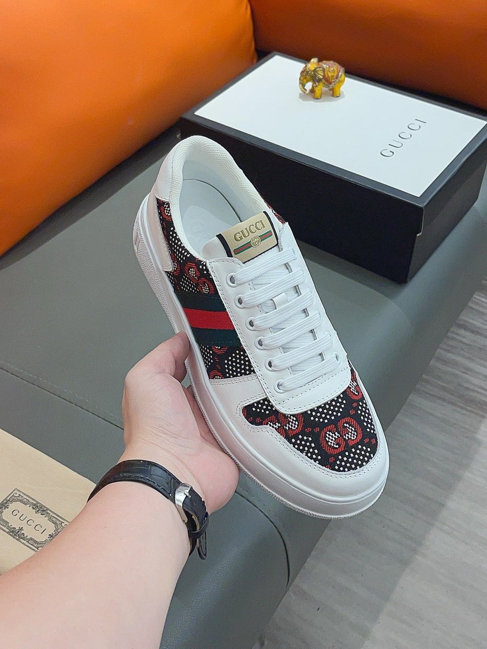 Gucci Screener Gg High Top Sneaker White With Red Logo view 4