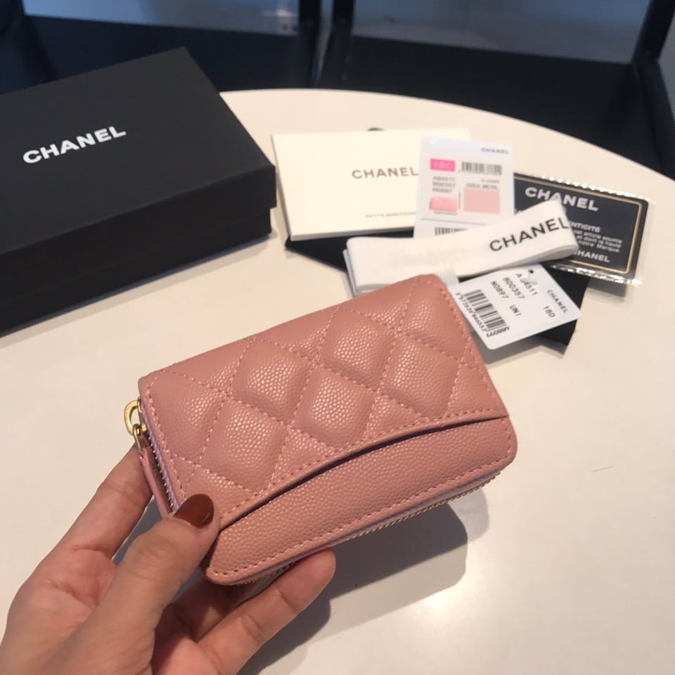 Chanel Zipped Caviar Purse 11 Peach Calfskin Gold Icon view 6