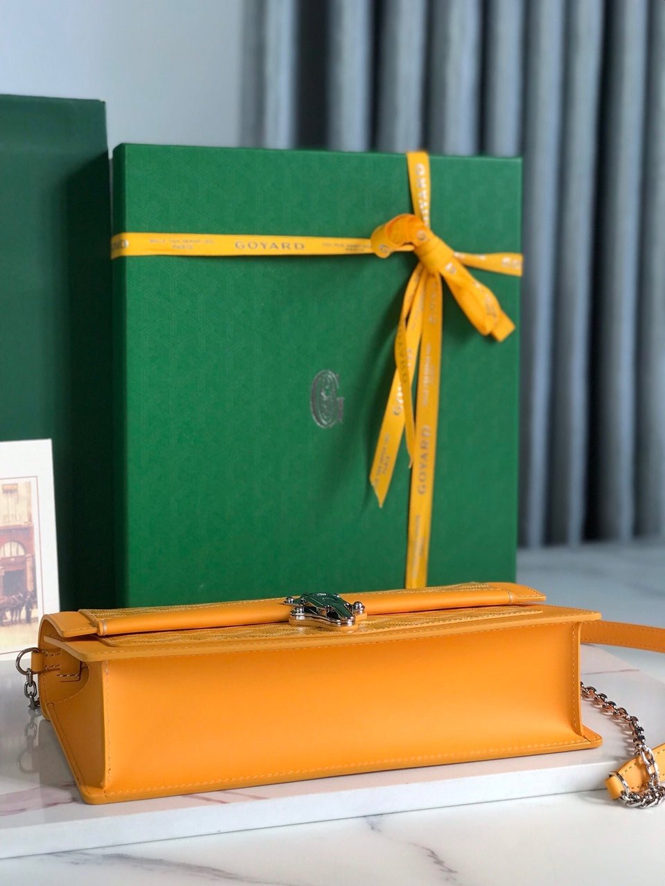 Goyard Duchesse Marie-Caroline Bag 25 Cm Yellow Goyardine Canvas And Smooth Calfskin view 7