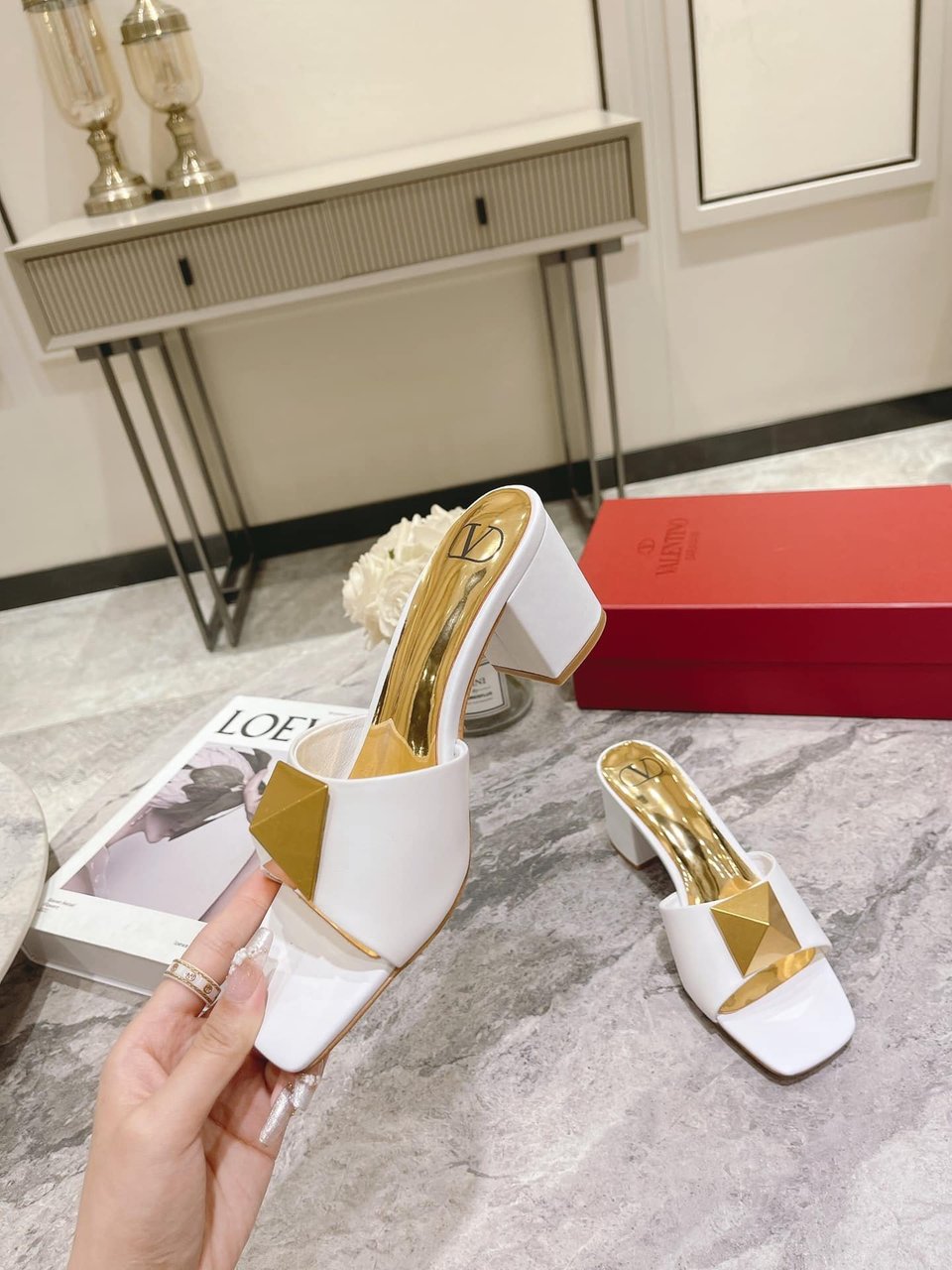 Valentino Garavani One Stud Heeled Sandals White Ws0El3Cyii16 view 8
