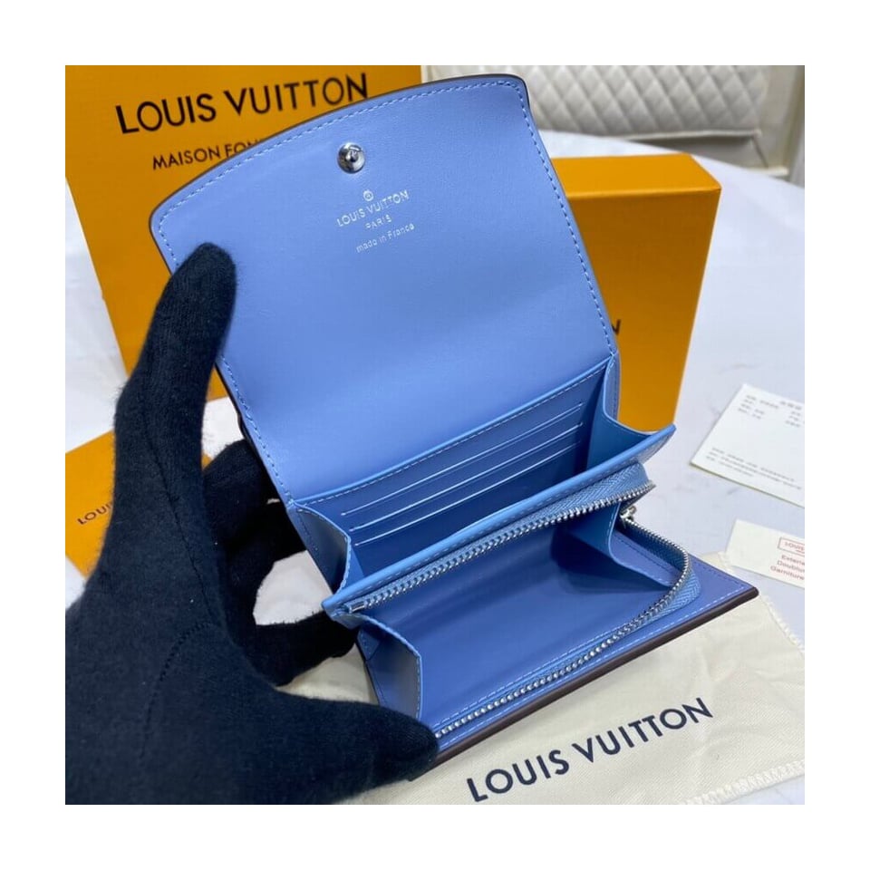 Louis Vuitton Iris Compact Wallet in Blue Gradient Mahina Perforated Leather view 8