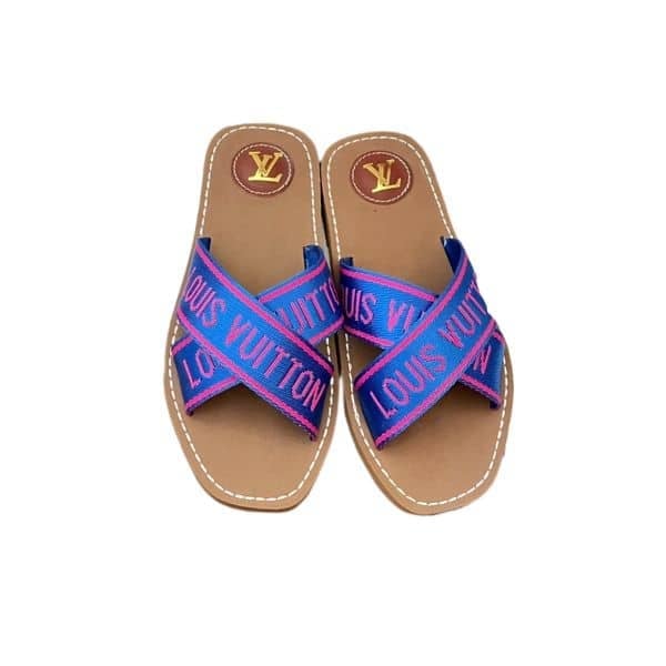 Louis Vuitton Cross Strap Flat Slides Blue view 2