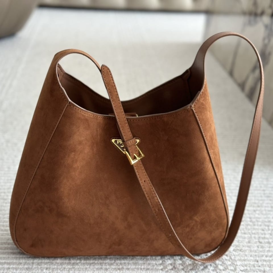 Prada Large Suede Shoulder Bag Cocoa Brown 34Cm view 7
