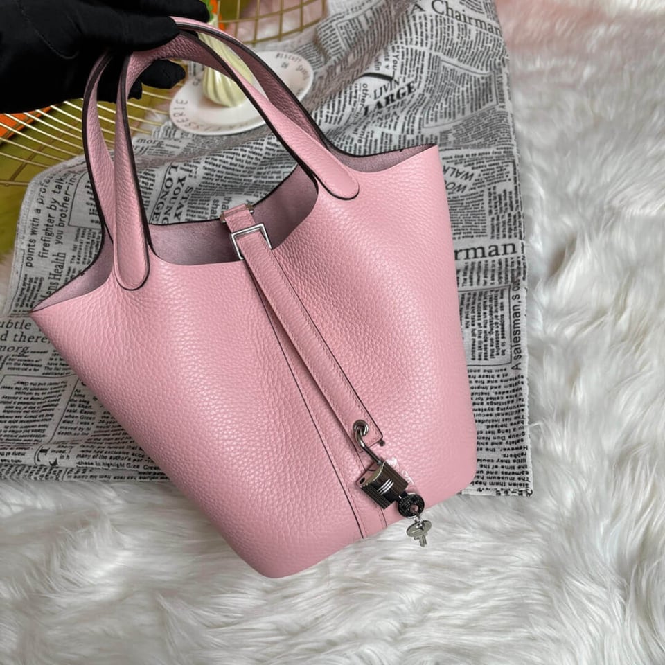 Hermes Picotin Lock Bag In Taurillon Clemence 3Q Rose Sakura 22Cm view 7