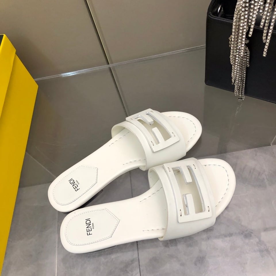Fendi Baguette White Leather Slides view 4