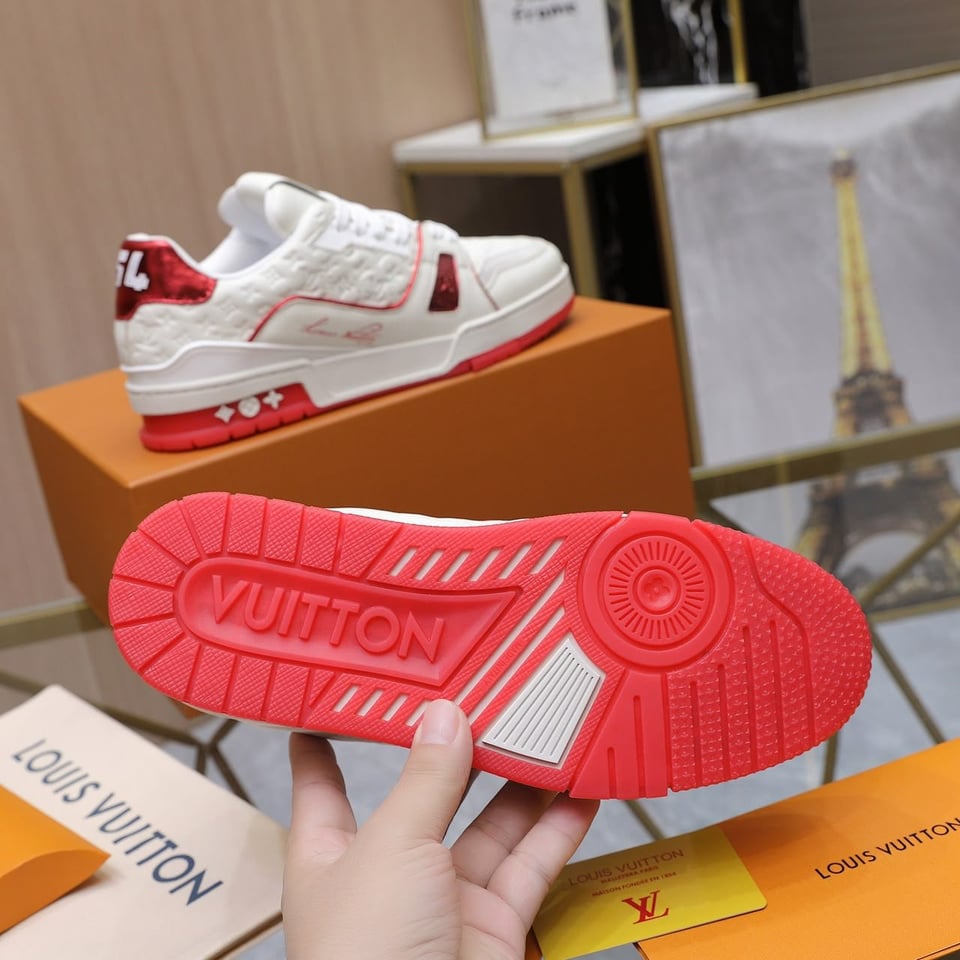 Louis Vuitton Trainer Red Monogram Debossed Calf Leather 1AKCOX view 4