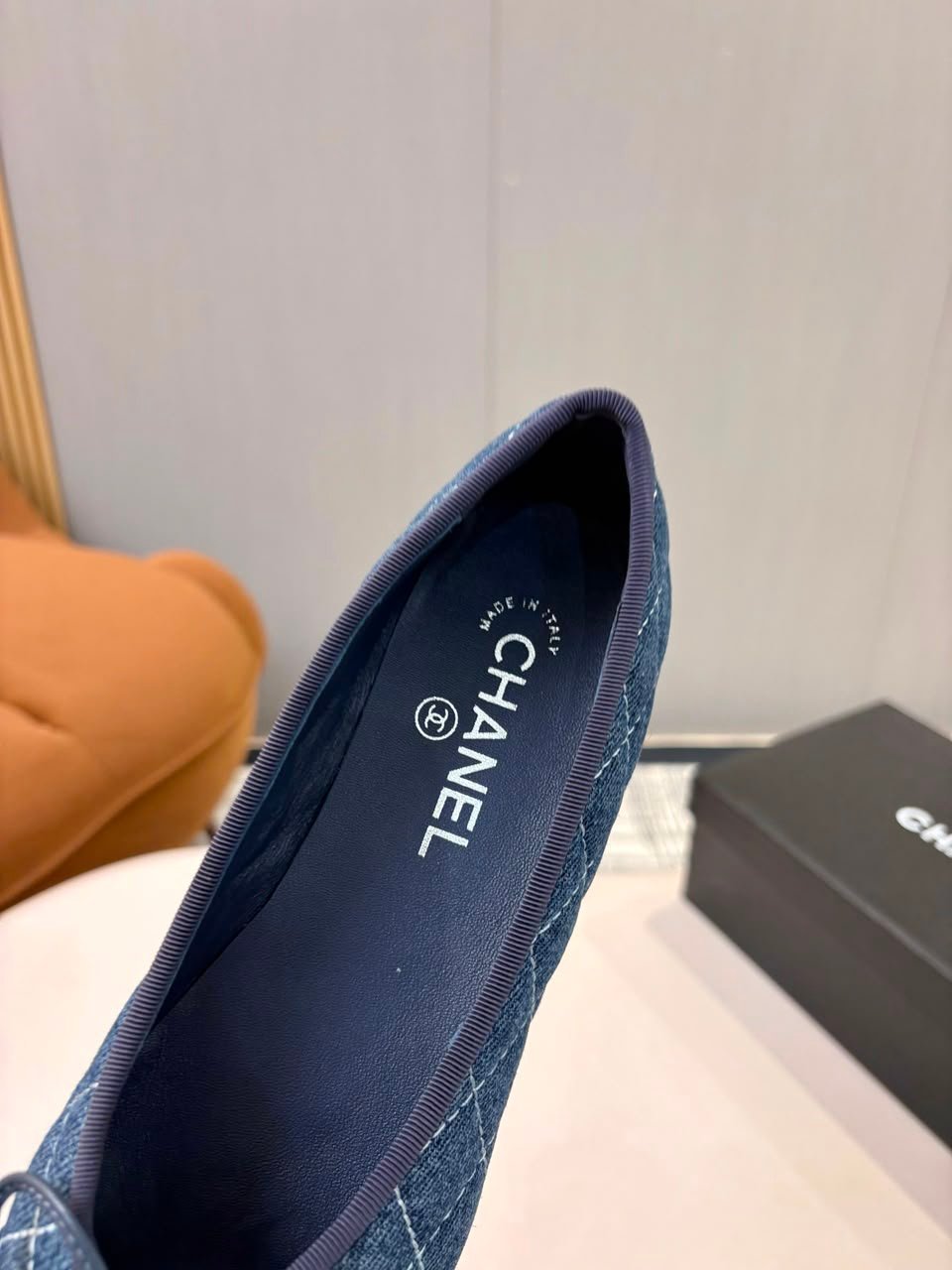 Chanel Quilted Denim Ballerina Flats Blue Denim G02819 view 7