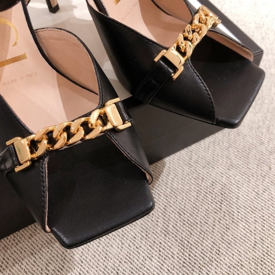 Gucci Ankle Buckle Strap Sylvie Chain Sandals In Black view 7