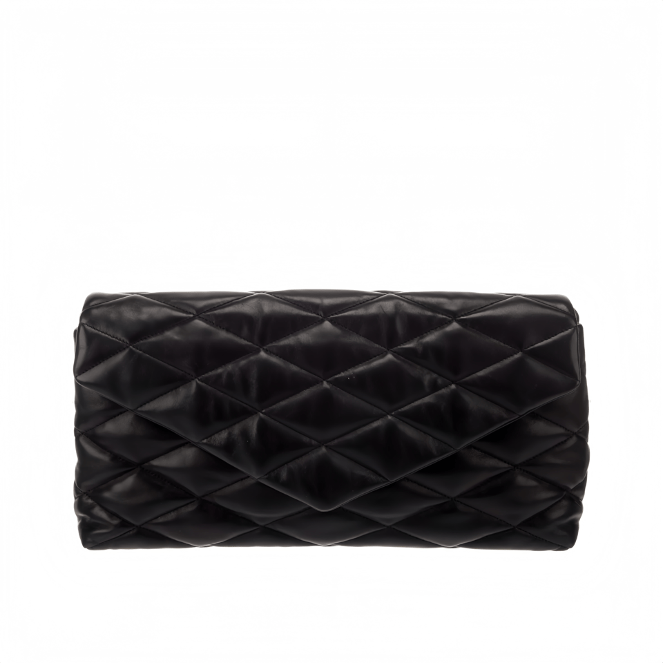 Saint Laurent Sade Puffy Leather Envelope Clutch Bag Black view 2